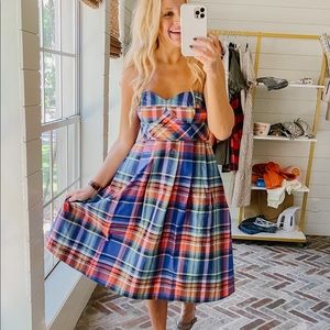 Maeve Plaid A-Line Mini Dress. Removable straps